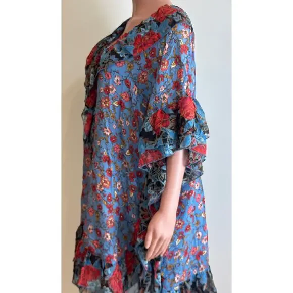 See By Chloe Floral Print Silk Caftan Dress Sz 38 6 Blue Dream Cottagecore Boho - Picture 7 of 16